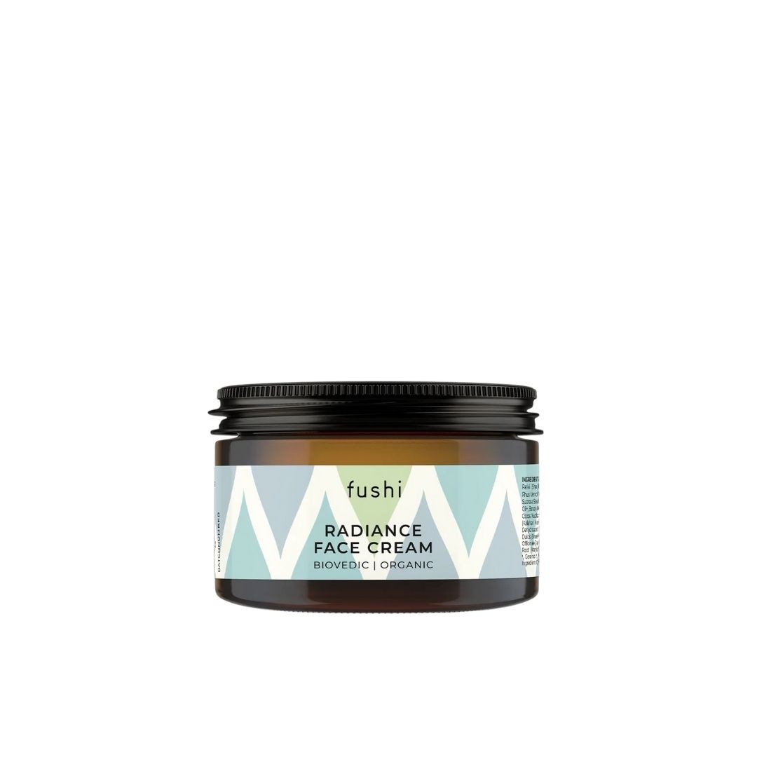 Fushi Biovedic Radiance Ayurvedische gezichtscrème met Manjistha en Kalahari meloen in glazen pot, natuurlijke face cream voor gezonde gloed