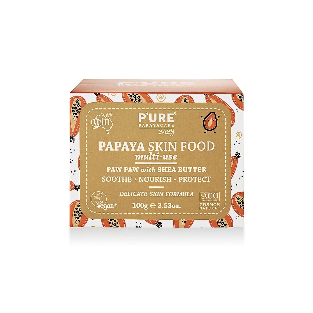 PURE Papaya Baby Skin Food natuurlijke balsem voor droge babyhuid met papaja en calendula, parfumvrije babybalsem