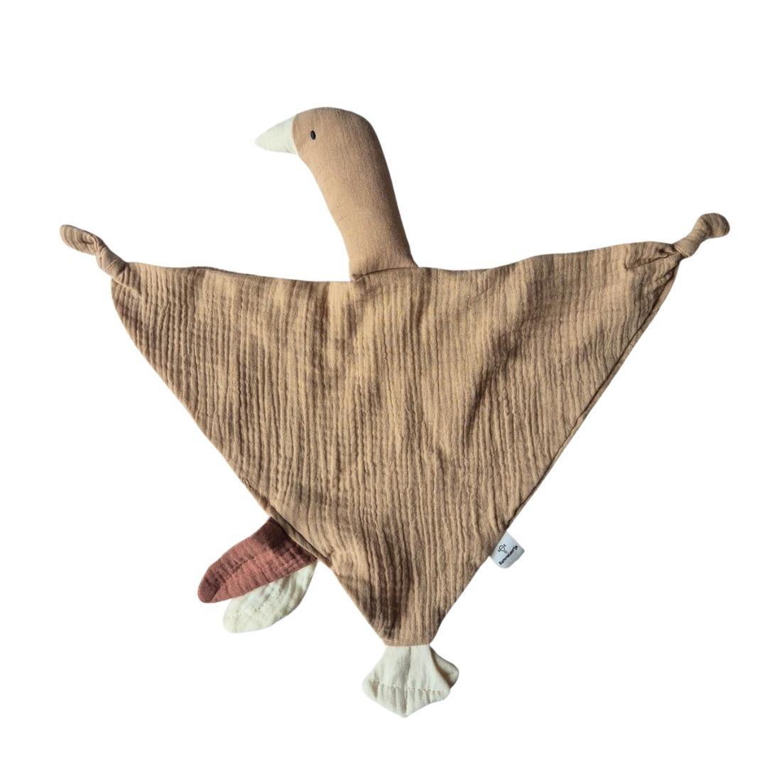 Hydrofiele knuffelgans bruin 42 x 42 cm, handgemaakte hydrofiele knuffel baby van 100% katoen, veilig vanaf de geboorte