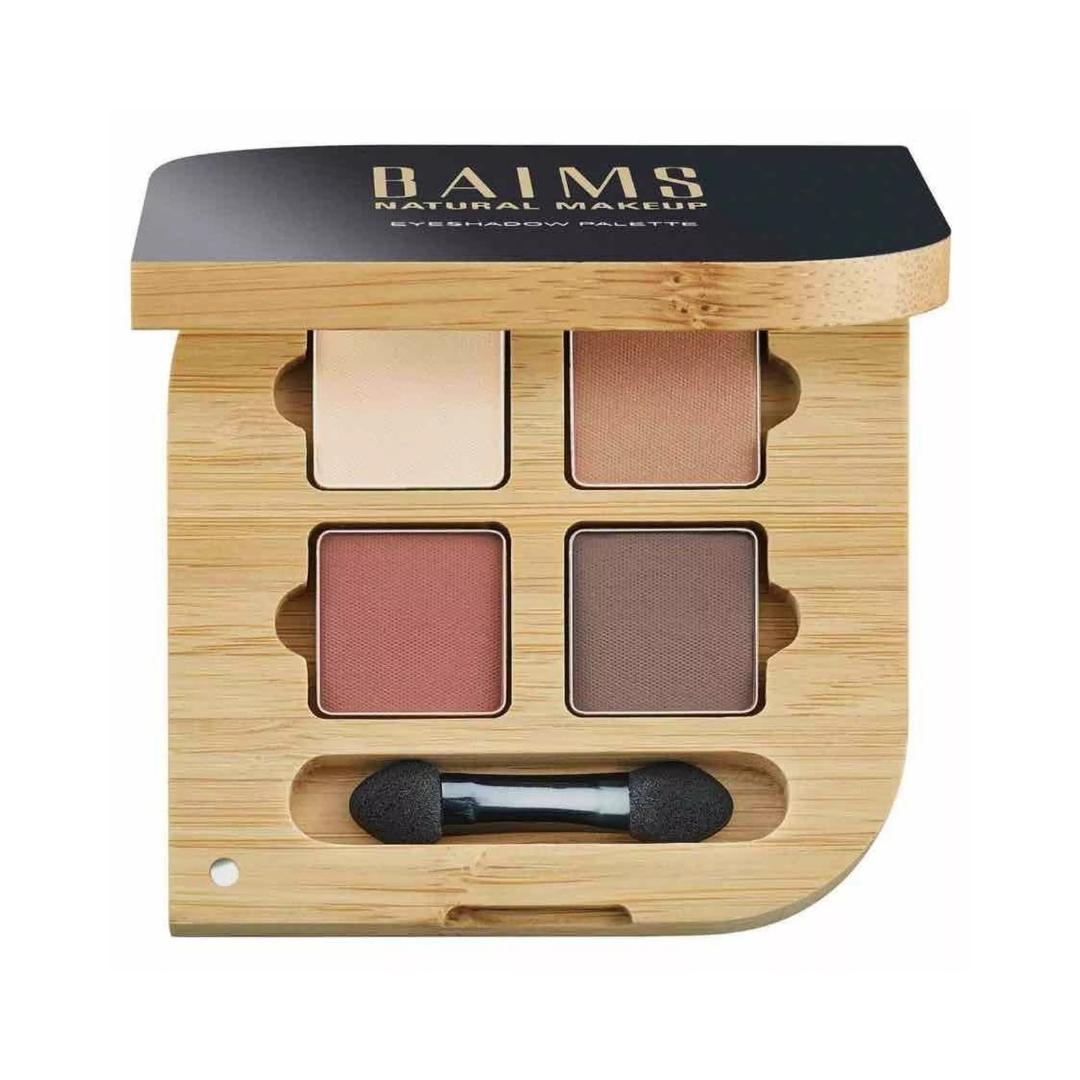 BAIMS Eyeshadow Quad Naturelle 6g, vegan oogschaduw palet met vier nude tinten in navulbare bamboe verpakking, biologisch gecertificeerd