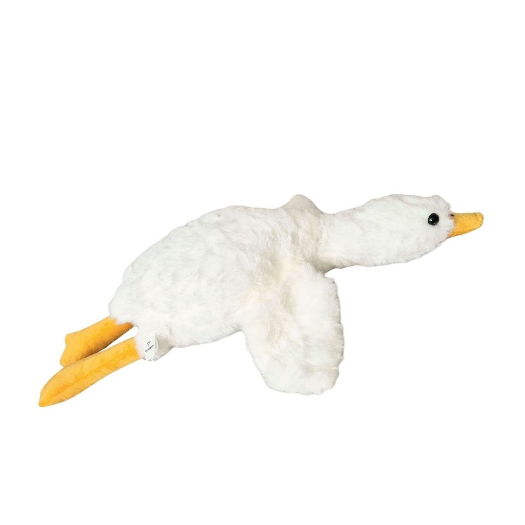 Gilly Goose zachte knuffelgans van 50 cm in wit pluche met gele snavel, grote baby knuffel gans geschikt vanaf de geboorte