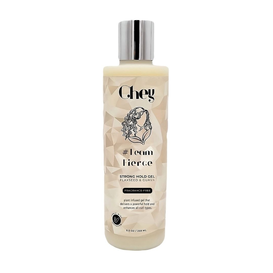 Chey Haircare Strong Hold Gel Parfumvrij 250 ml, curly girl approved vegan haarstylinggel met lijnzaad en guave voor definitie en veerkrachtige krullen
