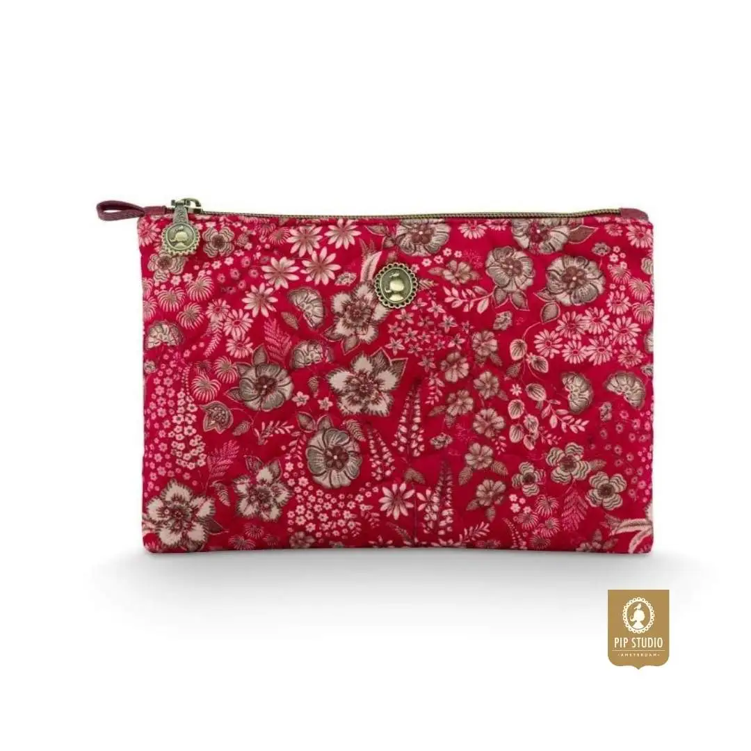 Medium toilettas Pip Studio Charly Daisy Dreams rood met quilted bloemendessin
