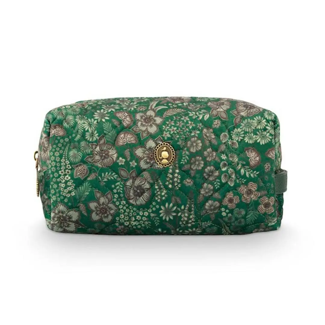 Toilettas Coco Medium Quilted Daisy Dreams Green, luxe compacte make-up organizer groen