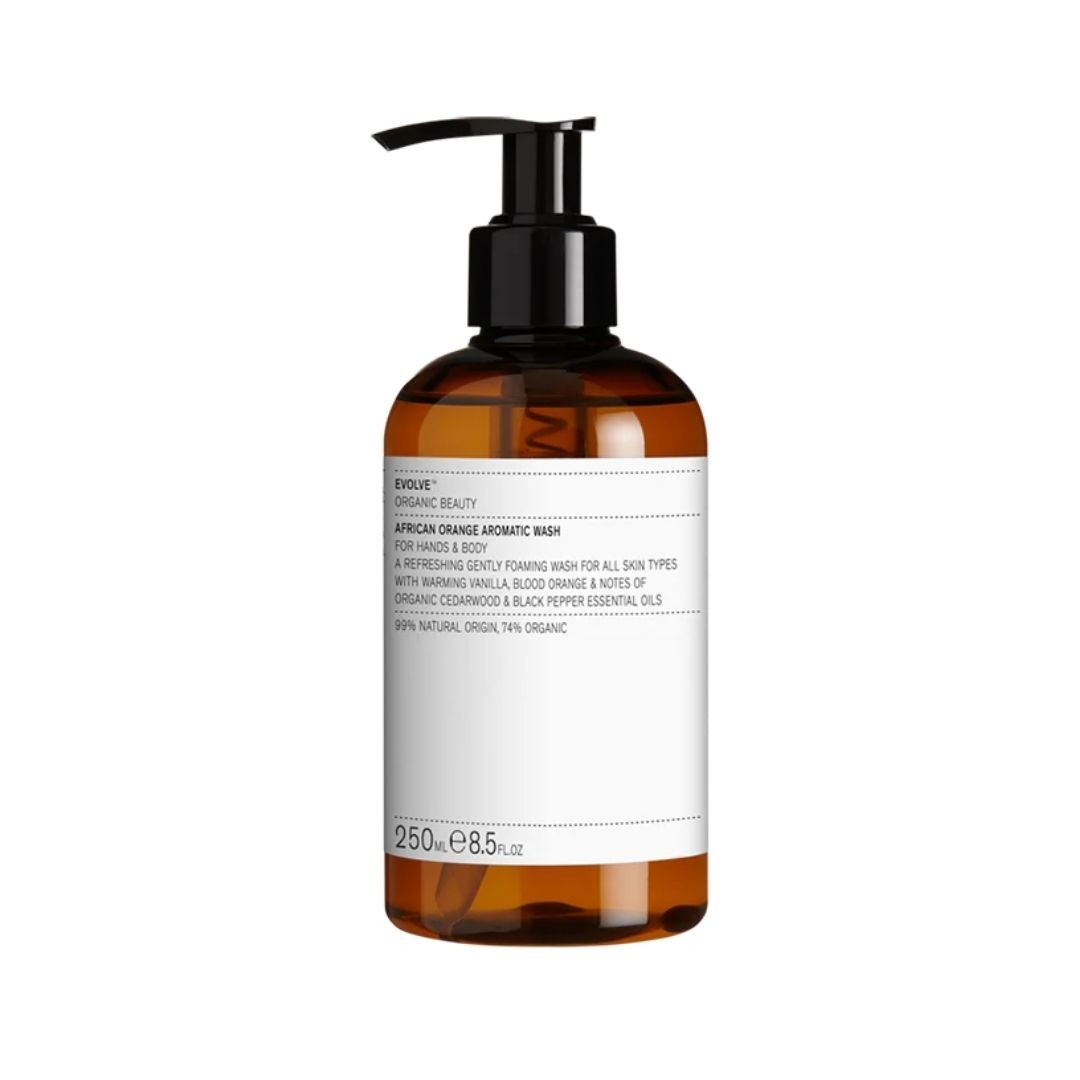 Evolve African Orange Aromatic vegan hand en body wash met aloë vera en bloedsinaasappel, milde natuurlijke douchegel