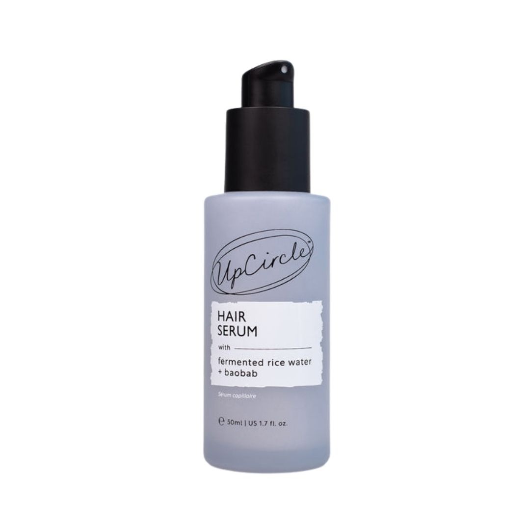 UpCircle Hair Serum zonder siliconen met rijstwater en baobab, vegan haarverzorging in glazen fles